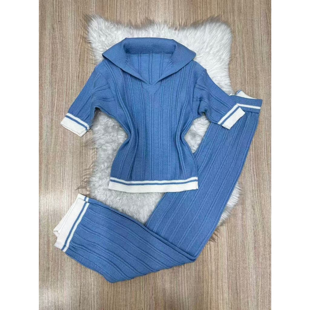Conjunto trico modal blusa manga curta gola polo e calça
