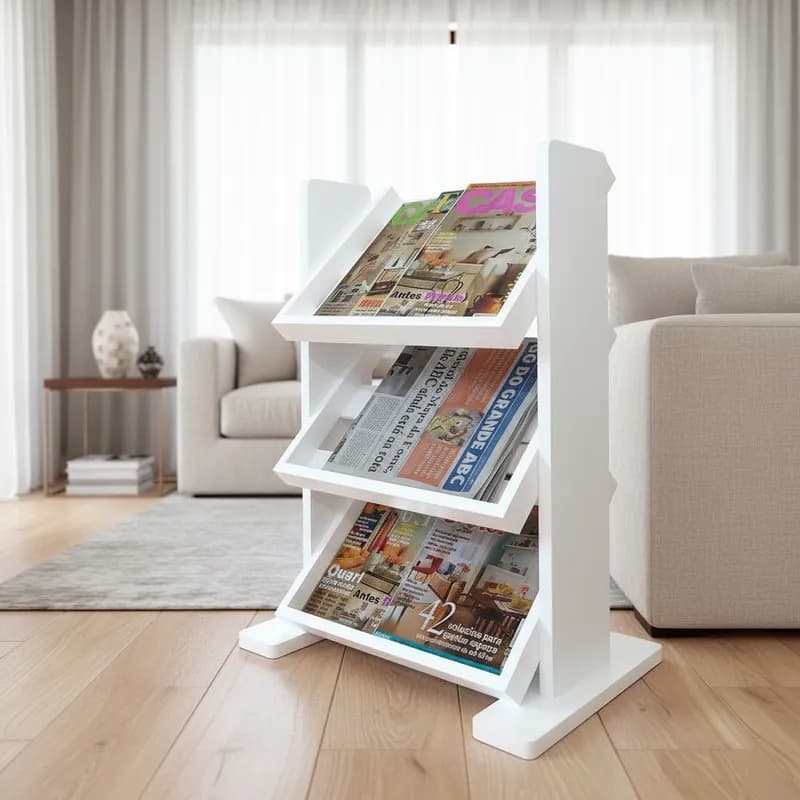 Revisteiro de Piso Chão Porta Revistas Livros Branco Laca