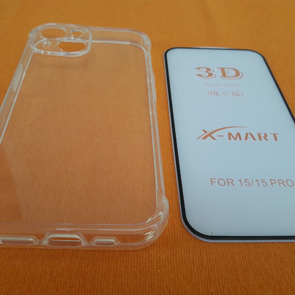 Kit Capa Anti Impacto Iphone 15 + Película Vidro 3D Temperado Proteção Completa Capa Case Capinha