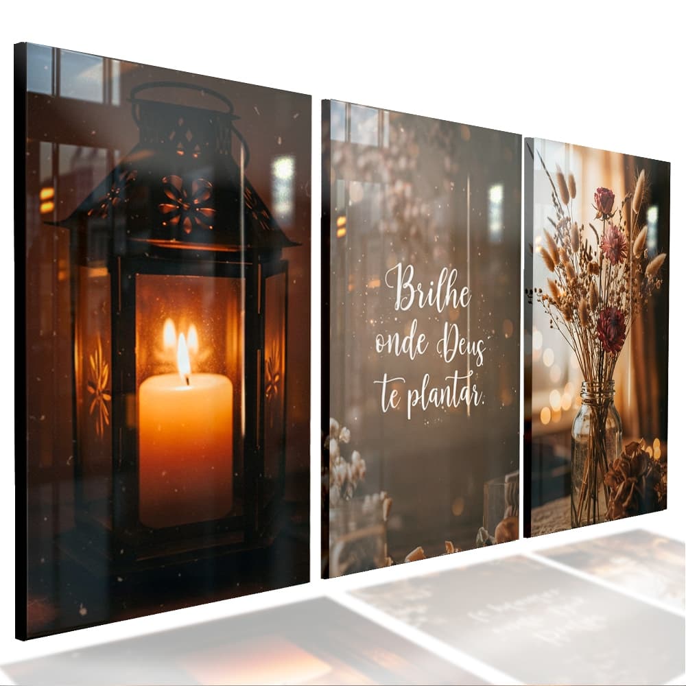 Quadro Decorativo 3 Peças Brilhe Onde Deus Te Plantar