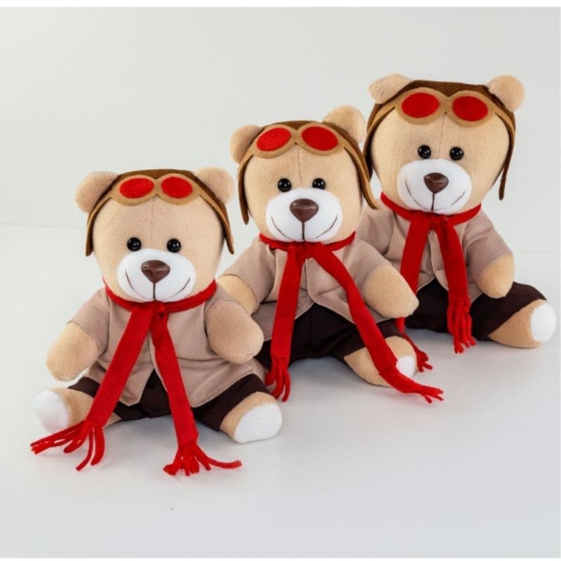 Trio De Urso De Pelúcia Aviador Vermelho trio de Urso Aviador Para Nichos Decorações e Presentes