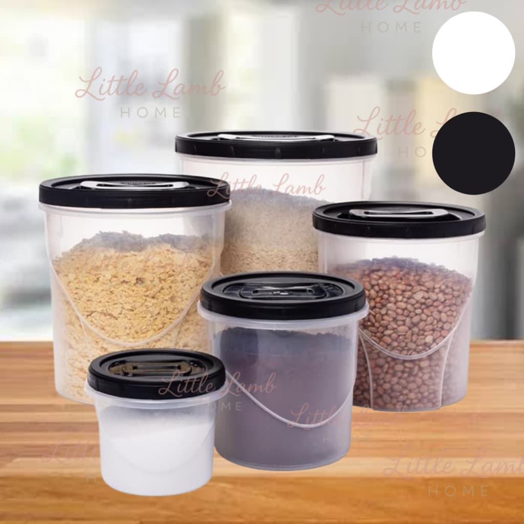 Kit 5 porta mantimentos alimentos médio tampa rosca organizador Branco ou Preto - Plasútil