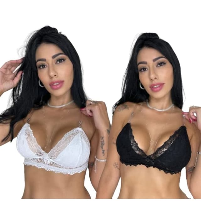 Kit 2 Sutiãs com Alça de Silicone Renda Soutien Sem Bojo Alça Invisível Sutiã Transparente Invisível