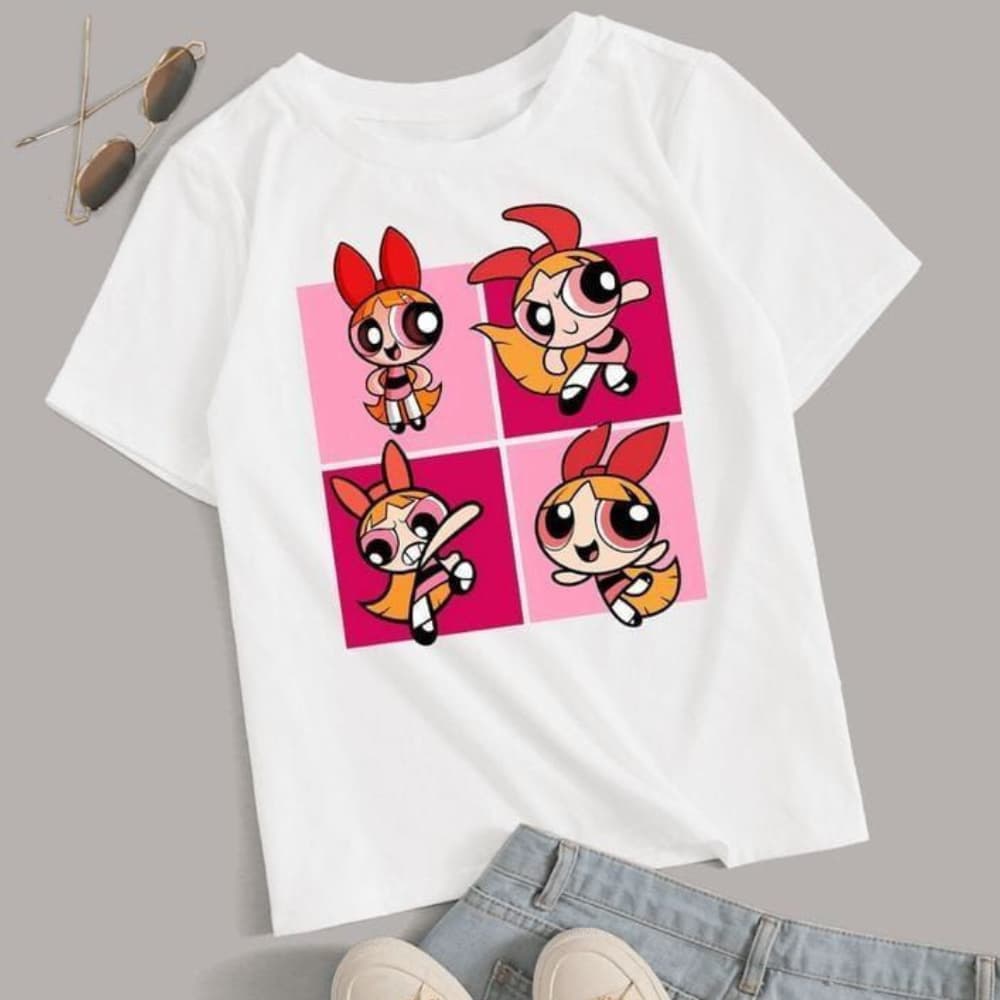 Blusa Feminina As Meninas Superpoderosas Cor Branca Manga Curta casual T shirt