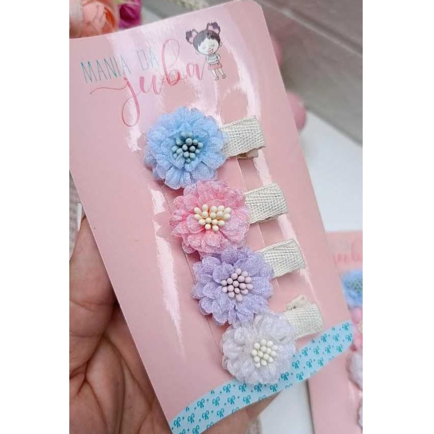 Presilha baby bico de pato para bebe de flor