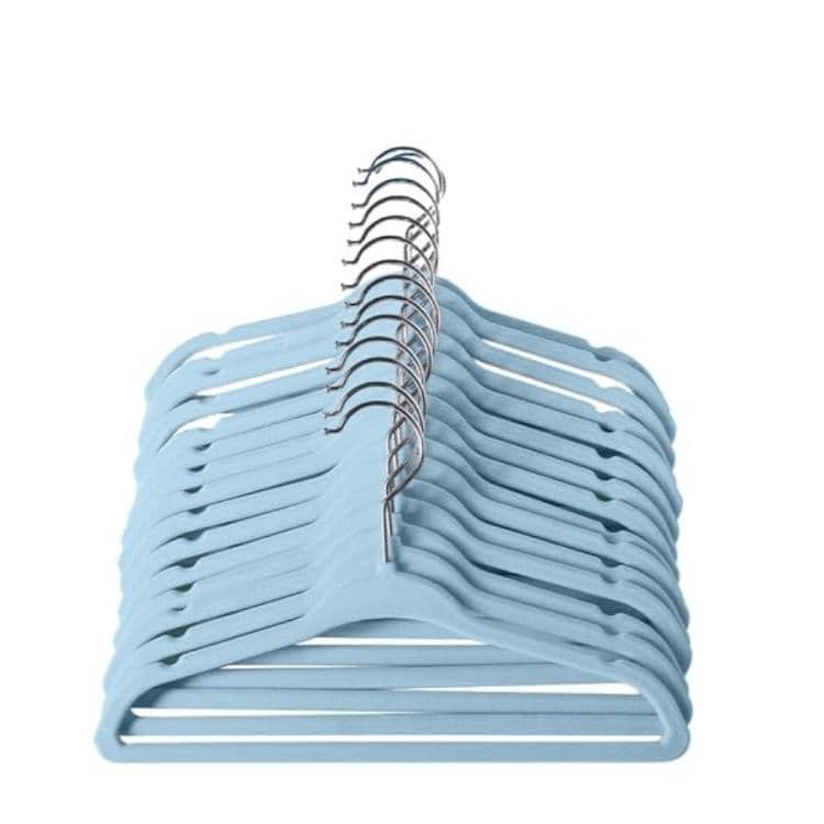 50 Cabides De Veludo Infantil Ultrafino Slim Cor Azul