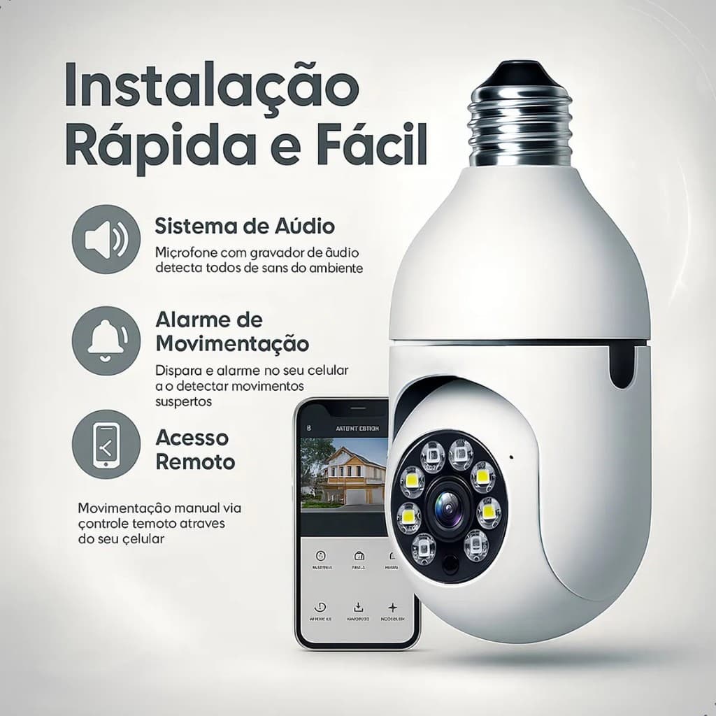 Câmera De Segurança Wifi Ip66 Com Visão Noturna Interna Externa 360º