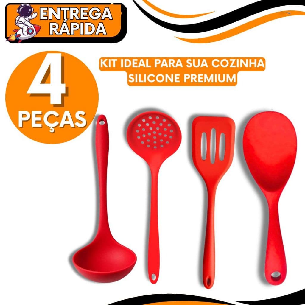 Utensílios de Silicone Premium Para Cozinha Vermelho e Preto Concha Colher Escumadeira Espatula Não Risca
