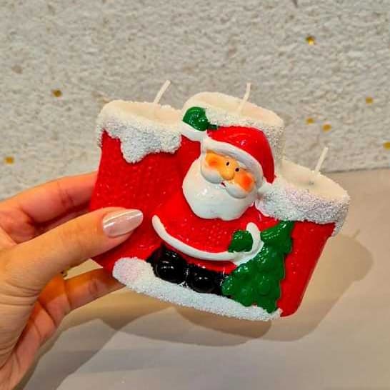 Trio de Velas Natalino Natal Cerâmica 11,5cm SORTIDO