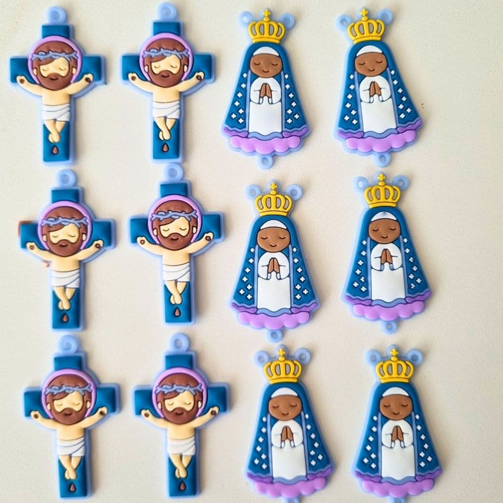 6 Entremeios Anjinho 6 Crucifixos Aplique P/ Terço Infantil