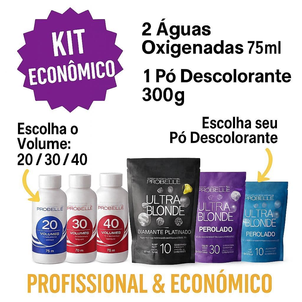 Kit 2 Águas Oxigenadas 75ml + 1 Pó Descolorante 300g Probelle
