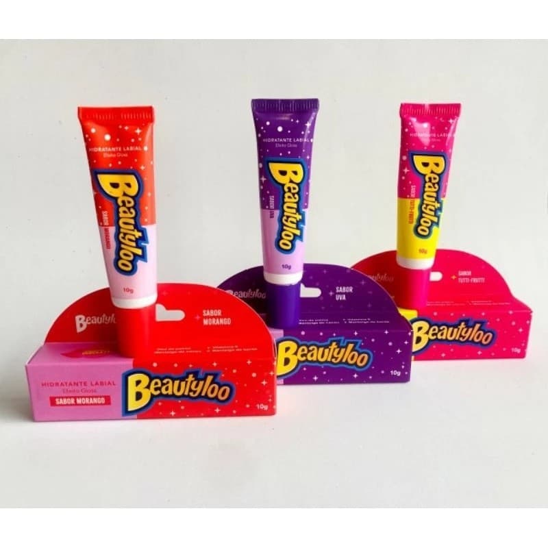 kit c/ 3 Hidratantes Labial 1 de cada sabor Beautyloo Efeito Gloss Face Beautiful 10g