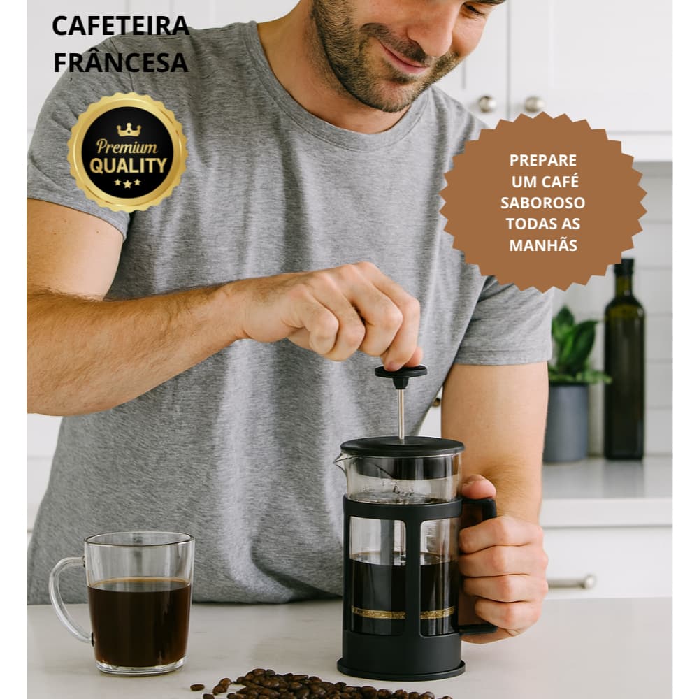 Cafeteira Prensa Francesa Café Leite Cremeira Chá 3 Funções 600 ML