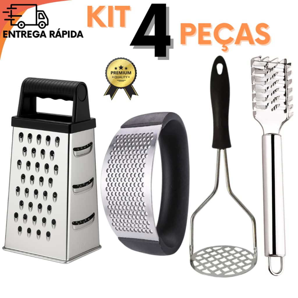 4 Peças Inox Cozinha Amassador De Batata Amassador De Alho Ralador De Legumes Descamador de Peixe