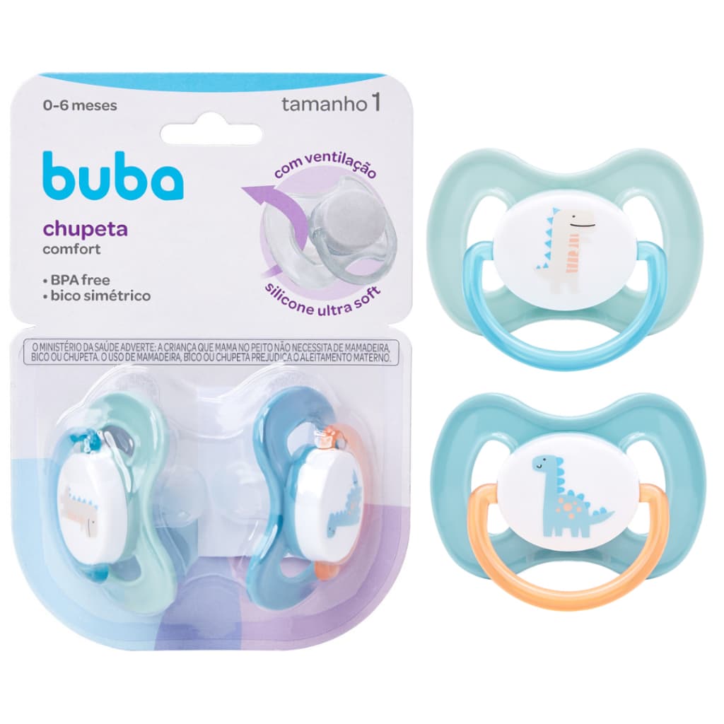 Kit Chupetas Tamanho 1 (+0 a 6 Meses) Magic Dino Comfort Ultra Soft - Buba