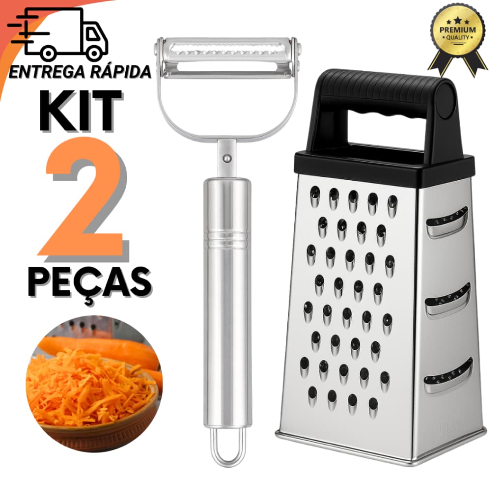 Kit 2 Peças Inox Descascador de Legumes e Ralador Multiuso para Cozinha