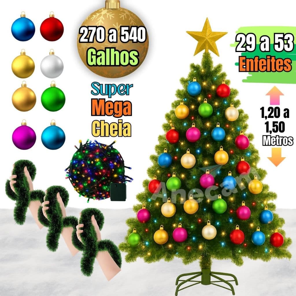 Arvore de Natal Decorada Enfeitada Super Mega Cheia 1,50 Cm 540 Galhos Pisca Bolinha e Outros Modelo
