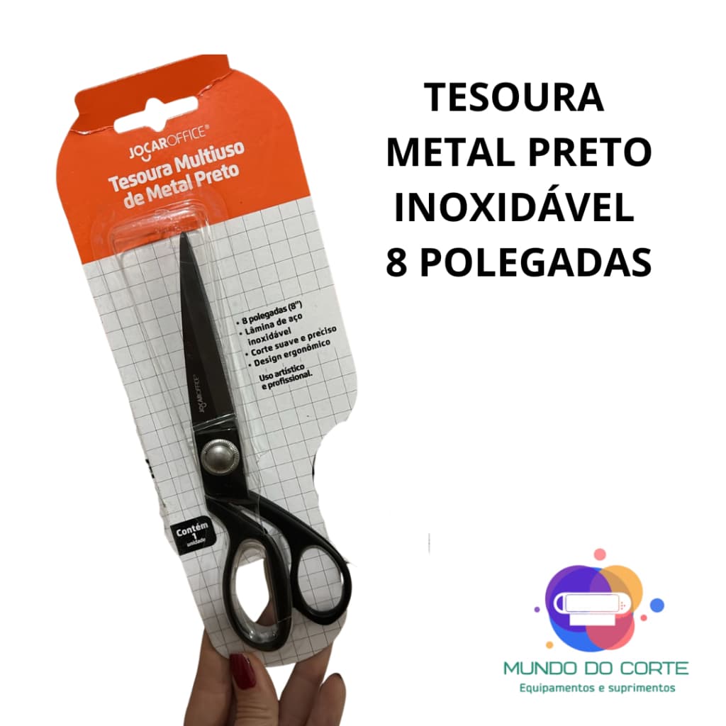 TESOURA METAL PRETO INOXIDÁVEL 8 POLEGADAS JOCCAR  - MULTIUSO