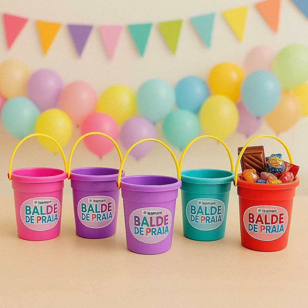 Kit Balde com 10 Pçs,  Kit Praia p/ Criança com Baldinho + Pá + Garfo – Ideal para Festas Viagens