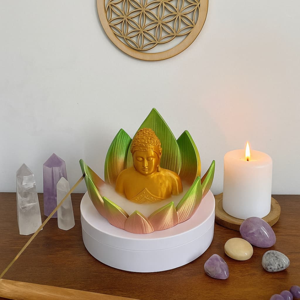 Incensário Buda Incenso Cascata Lotus Presente Criativo Meditação Yoga Reiki Holístico Sala Quarto