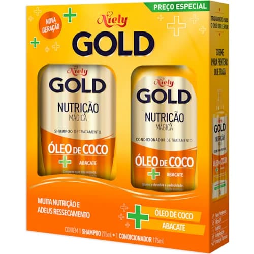Kit Shampoo Niely Gold Nutrição Mágica Óleo de Coco + Abacate 275ml + Condicionador 175ml