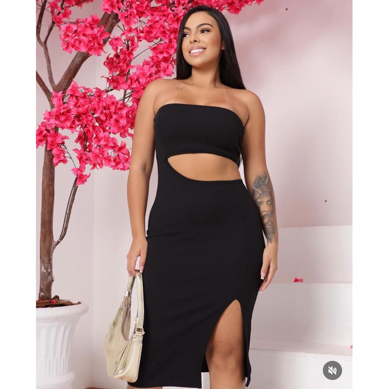 Vestido Feminino Grécia Canelado Premium Tomara que Caia Fenda na Lateral