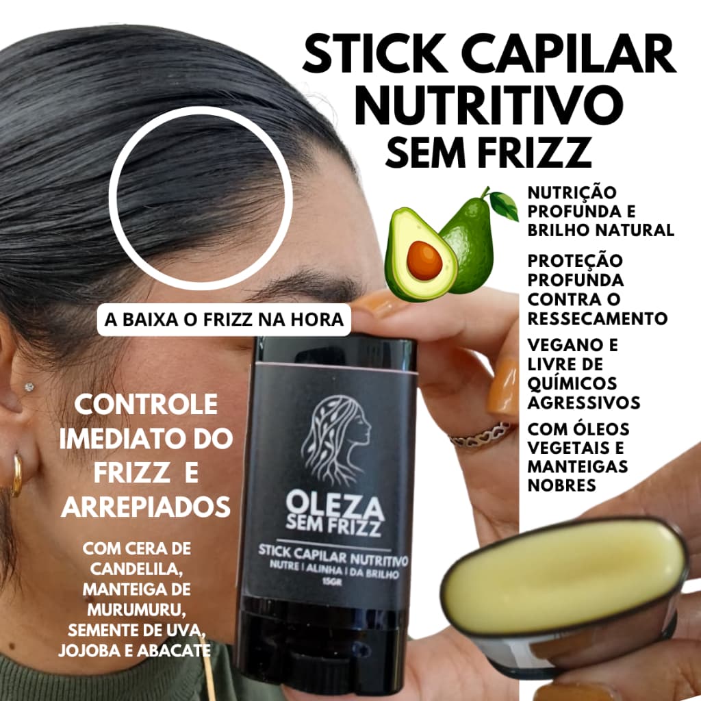 Cera Capilar em Bastão Para Cabelos Com Frizz Arrepiados e Rebeldes Nutritivo Vegano