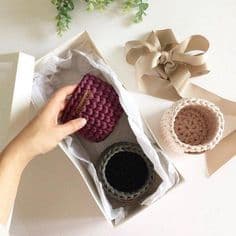 kit 3 Cestinhos Cachepot de Croche com embalagem para presente