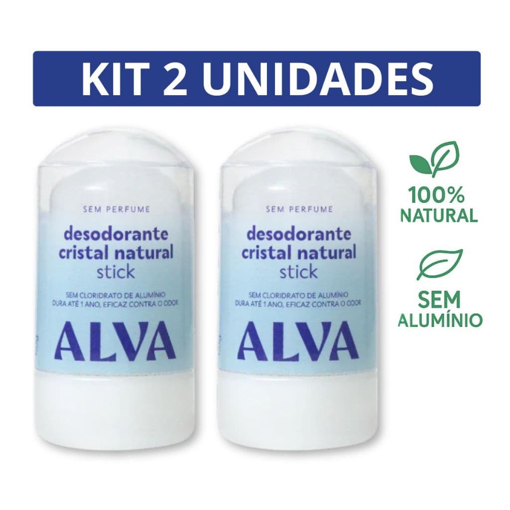 Desodorante Alva Cristal Pedra 60g - KIT 2un - Stick, Natural, Sem Alumínio, Sem Perfume