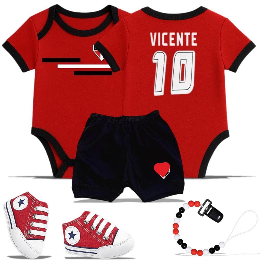 Body de Bebê Tricolor Nome Personalizado Enxoval Completo 4 Itens: RN-12M Mesversário Festa Fantasia