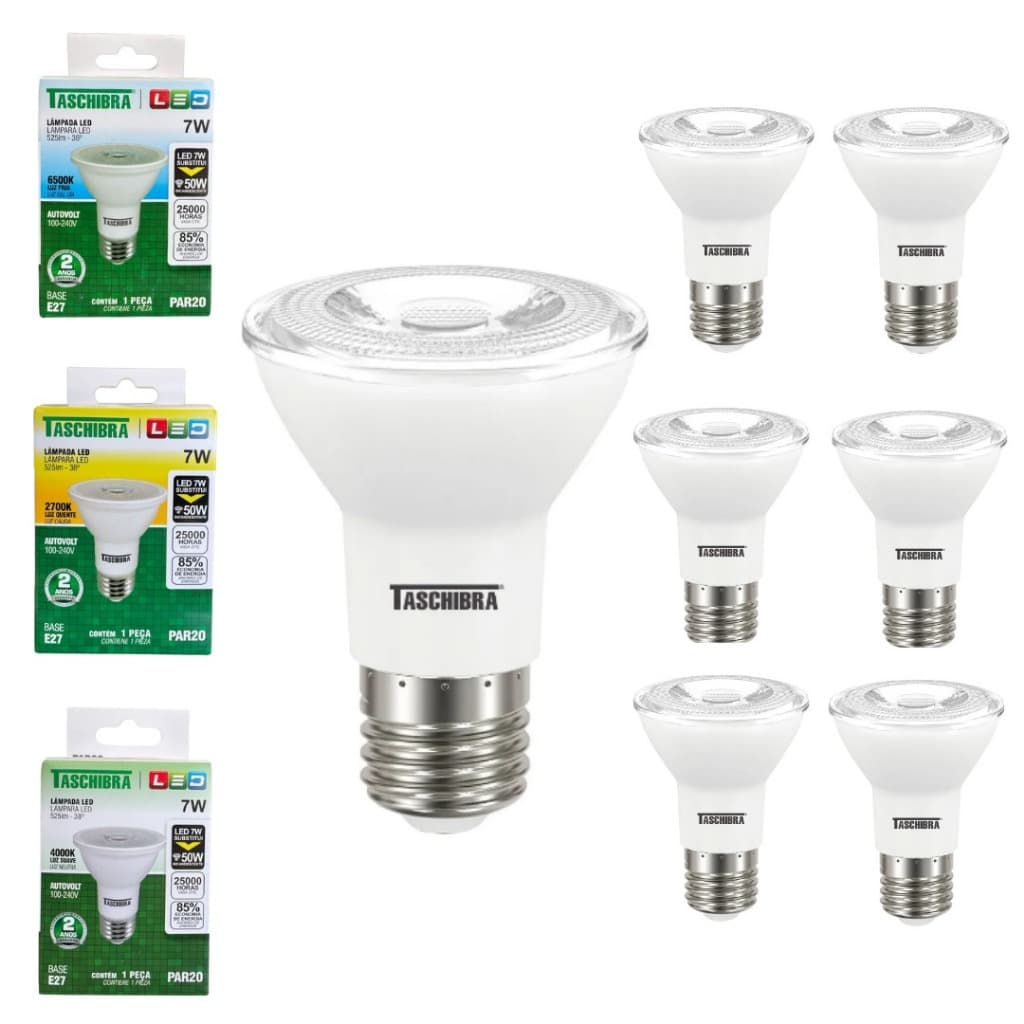 Kit 6 Lâmpadas Led Par20 7w E27 Taschibra Bivolt
