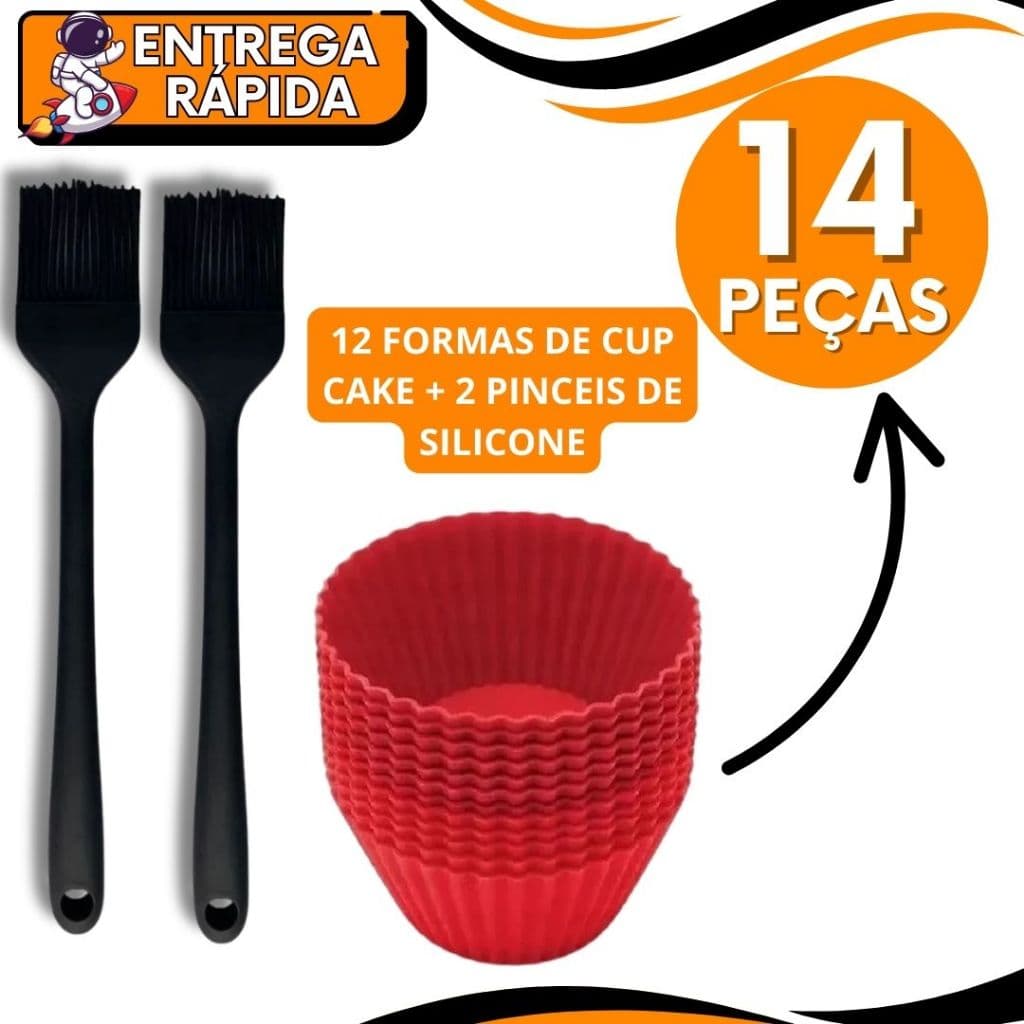 Pincel + Forma CupCake Silicone Premium Alta Qualidade Untar Resistente aTemperatura Alta mini Bolo