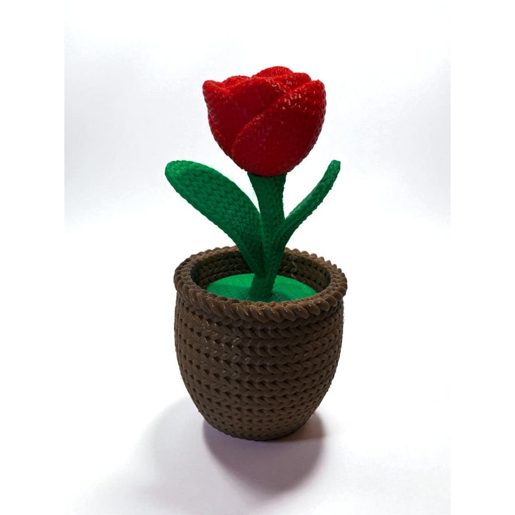 Vaso Estilo Tricô com Rosa Decorativa