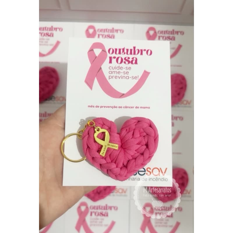 Lembrancinha Outubro Rosa Chaveiro crochê fio de malha lembrancinha Personalizada
