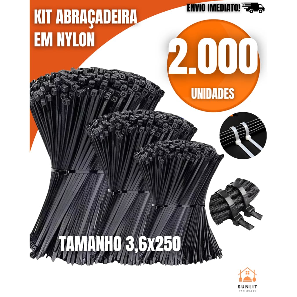 Abraçadeira Nylon 3,6X250mm Enforca Gato Prática Segura E Durável Para Organização De Cabos