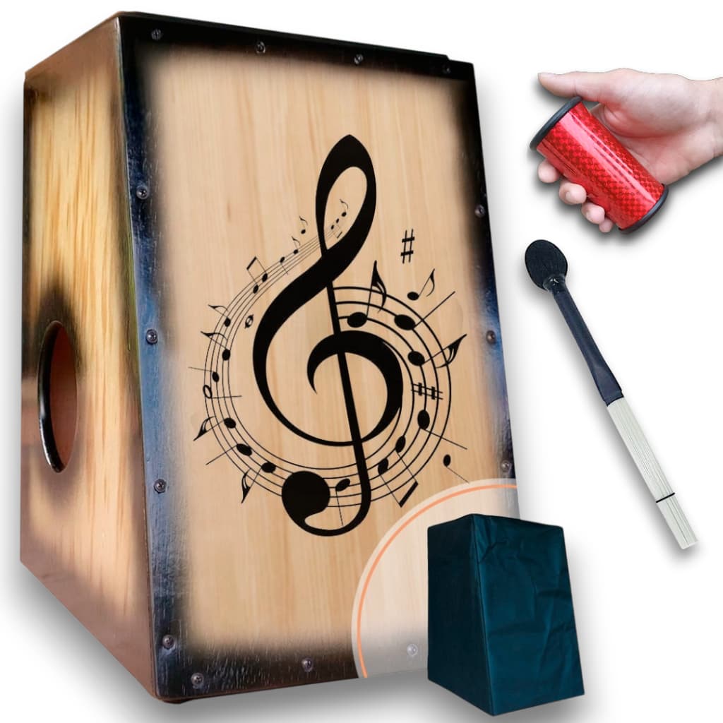 Cajón/Carron Elétrico Clave e Notas Musicais+ Sleep + Vassourinha.