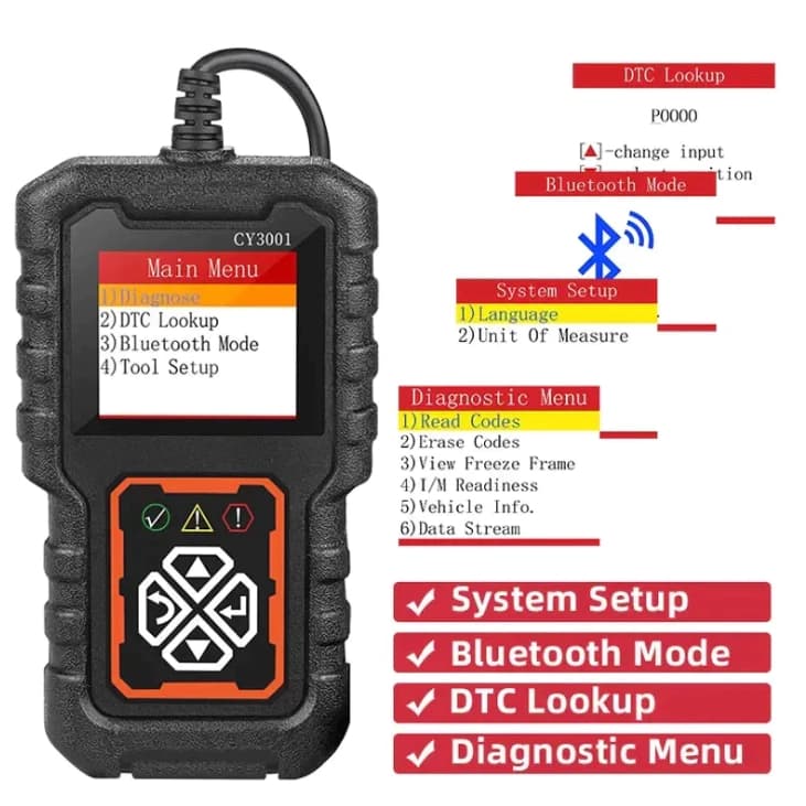 Scanner Automotivo OBD2 Universal CY3001 Ler e Limpar Códigos de Falha Scanner de Carro ano 2005+ Diagnóstico