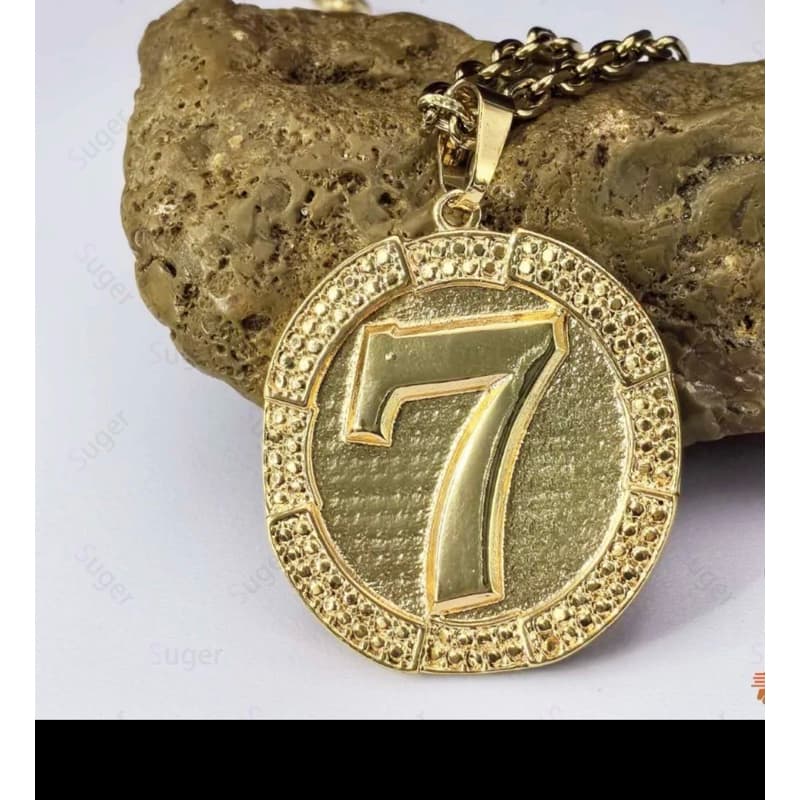 Corrente Masculina Banhada a Ouro 70cm 10mm com Pingente Número 7