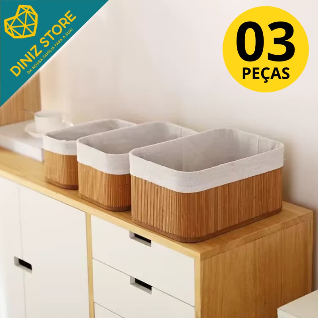 Conjunto 3 Cesto Organizador Multiuso em Bambu