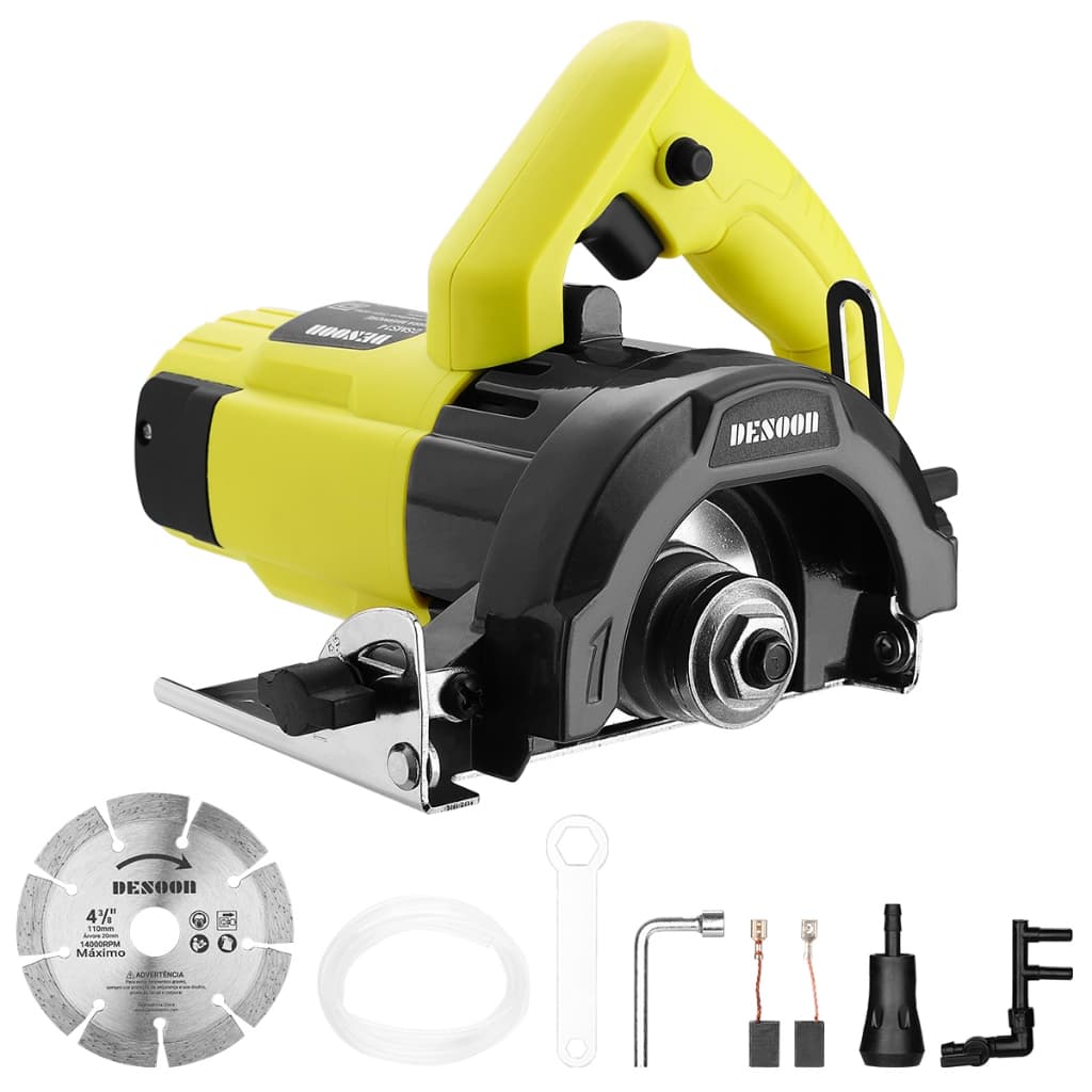 Serra Mármore Profissional 1400W Cortador Elétrico 14000RPM 4.3/8 Pol Corte Ajustável para Pedra Azulejo Alvenaria Pis