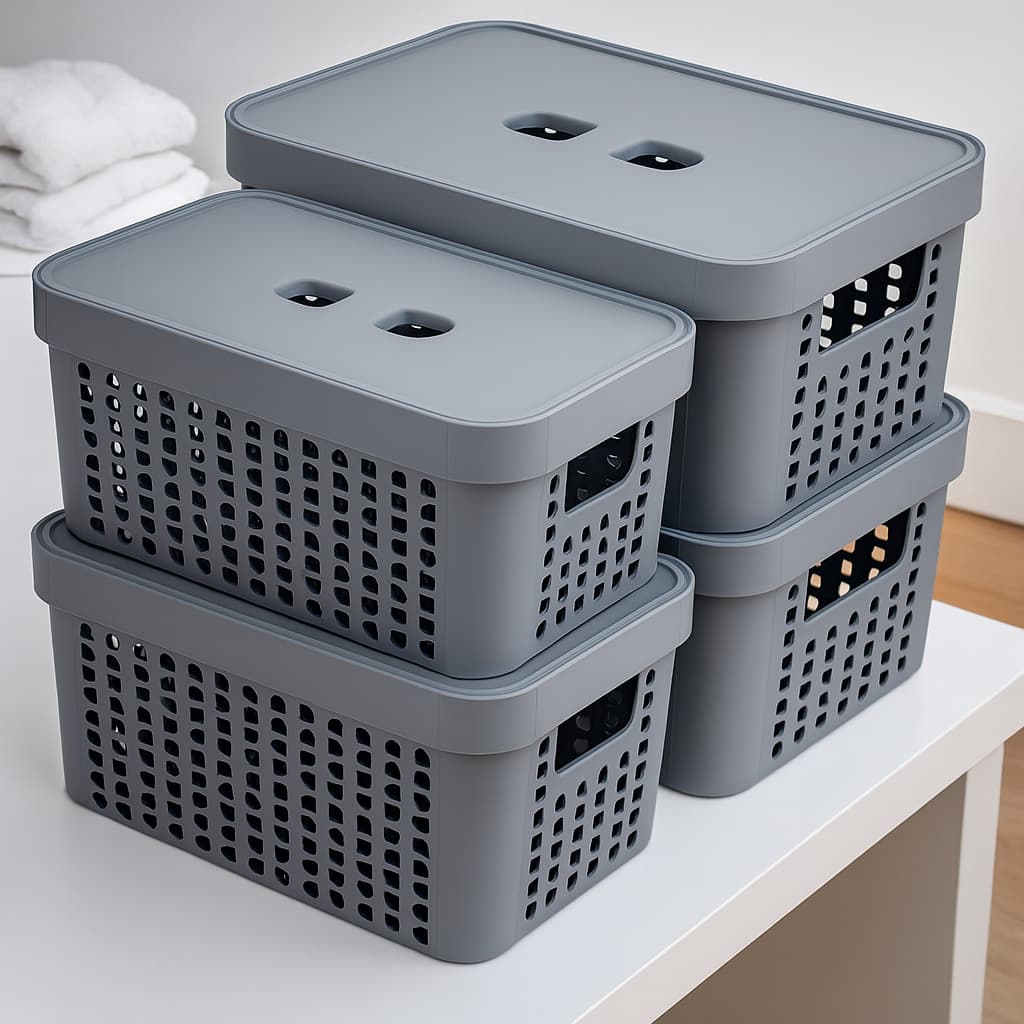 Kit 4 Caixas Organizadoras Com Tampa 2 Litros Cesto Grande em Plástico Resistente Organização