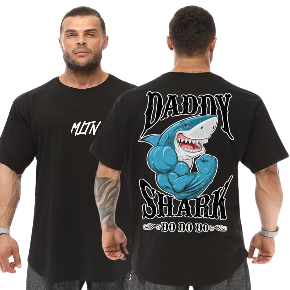 Camiseta Oversized Daddy Shark Biceps Maromba Academia Fitness Streetwear Preta Envio Rápido