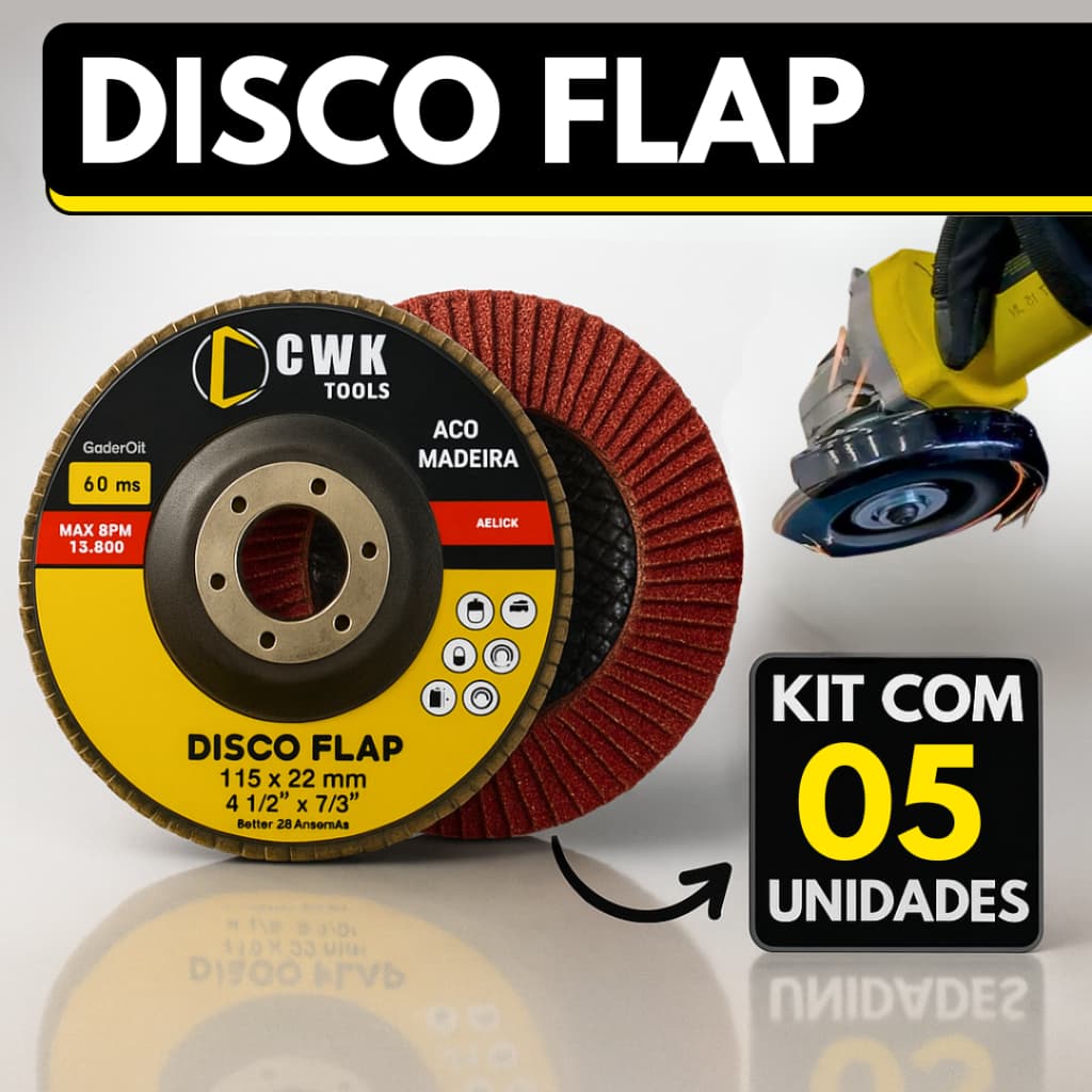 Kit 05 Disco Flap 4.1/2 Grão 115mm 40 - 60 - 80 - 120 - Flap Disc Lixa Para Madeira Aço