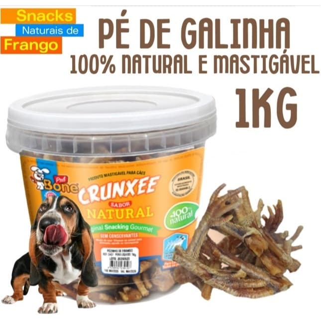 Petisco Natural para Cães Pé de Frango Balde 1kg Mastigável Saudável Cachorro Pé de Galinha