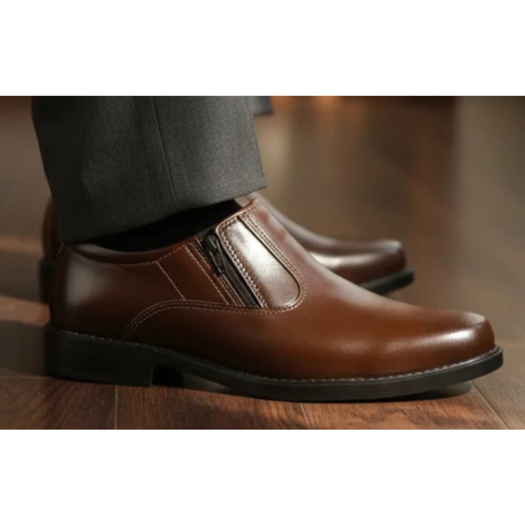 Sapato Social Masculino Com Ziper Fecho Estilo Meia Bota Cor Marrom Serviço Trabalho Escritorio 5035