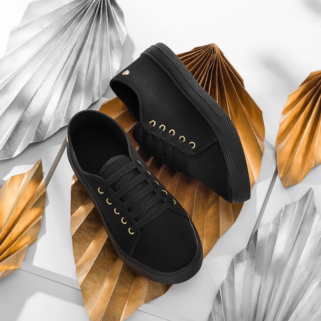 Tênis Feminino Ping Coração Casual Confortável Preto