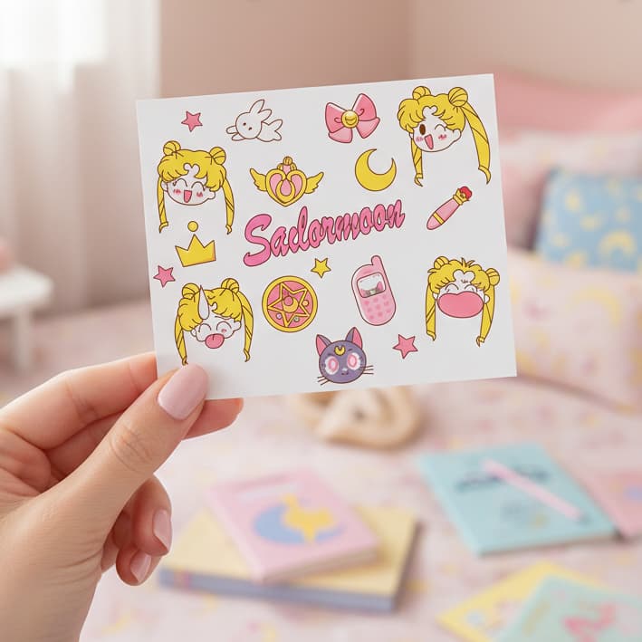 Mini Cartela de Adesivos Sailor Moon em Vinil Adesivo à Prova D'Água