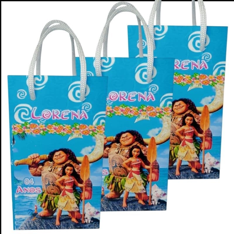 Sacolinha Personalizada Moana Adulta para lembrancinha festa de aniversário/ Papel Fotográfico