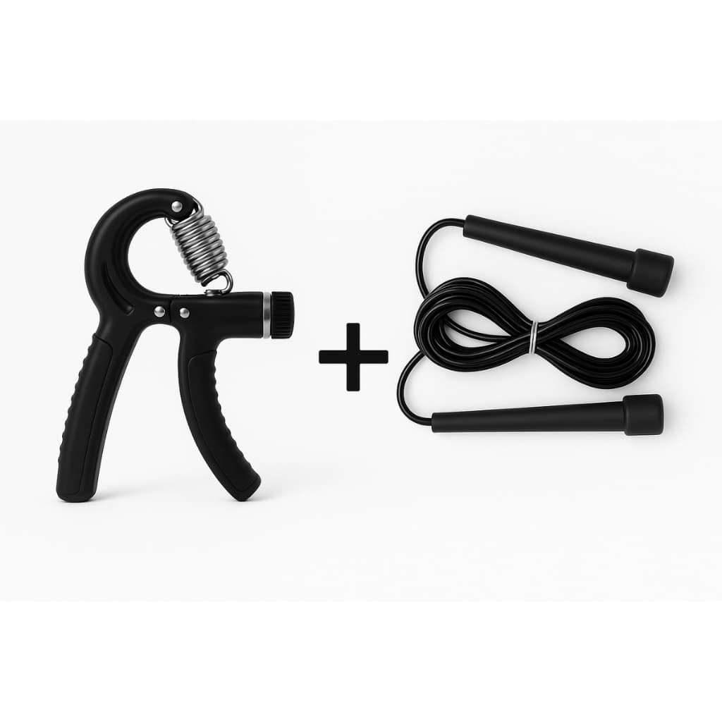 Kit Aderência de Mão Hand Grip Ajustável 5 a 60kg + Corda de Pular 3m Musculação Academia