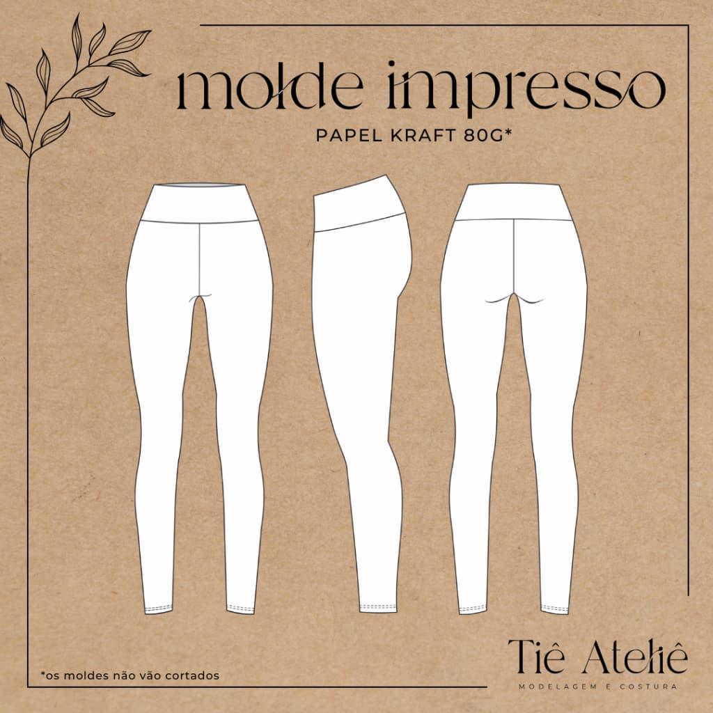 MOLDE EM PAPEL KRAFT DE LEGGING SEM COSTURA LATERAL PARA COSTURA MODELAGEM EM PAPEL KRAFT